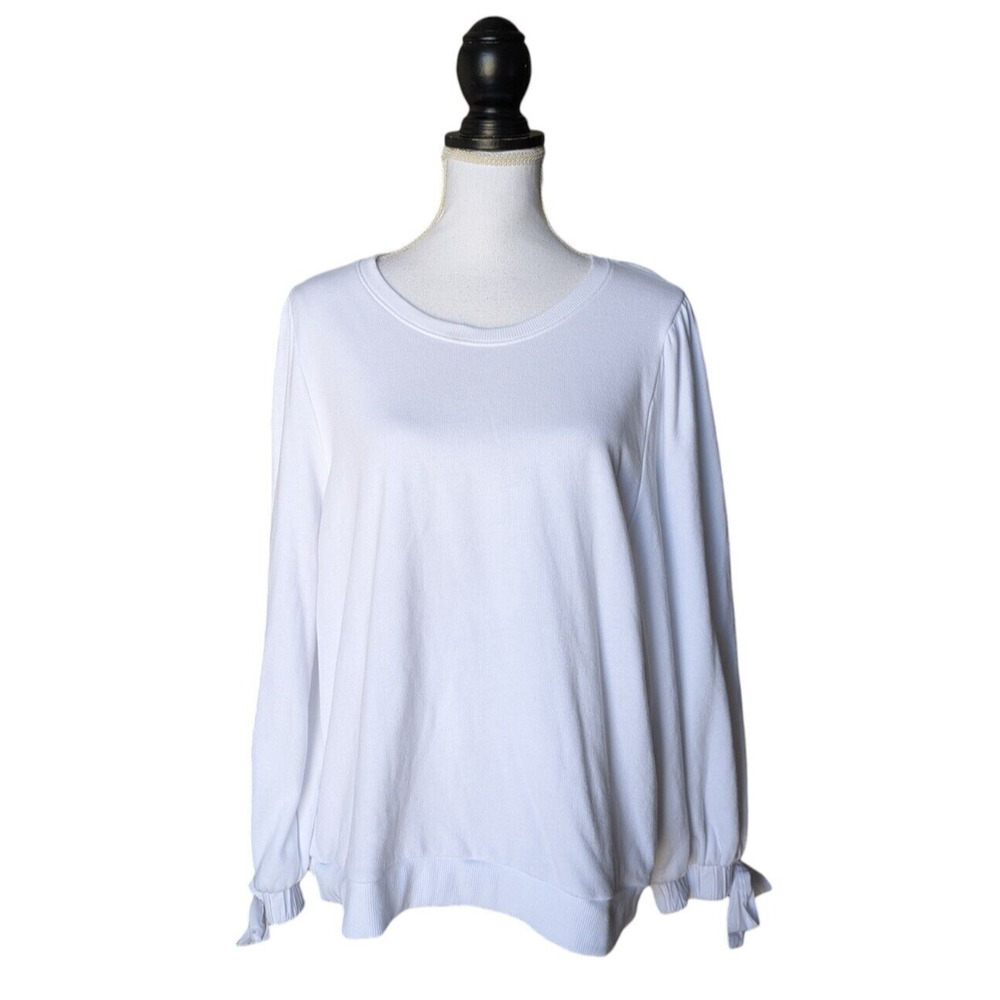 Nation LTD Isabella White Sweatshirt Size XXL Balloon Sleeves Bows 100% Cotton